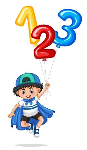 Little boy and balloon numbers one two three vector