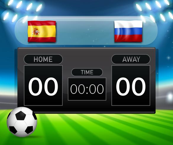 Plantilla de marcador de fútbol de España vs Rusia vector