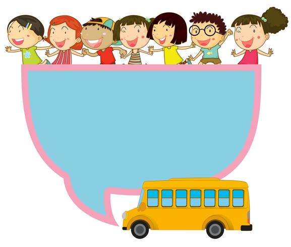 Diseño de cuadros con niños y autobús escolar. vector