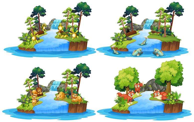 Set of wild animal in nature vector