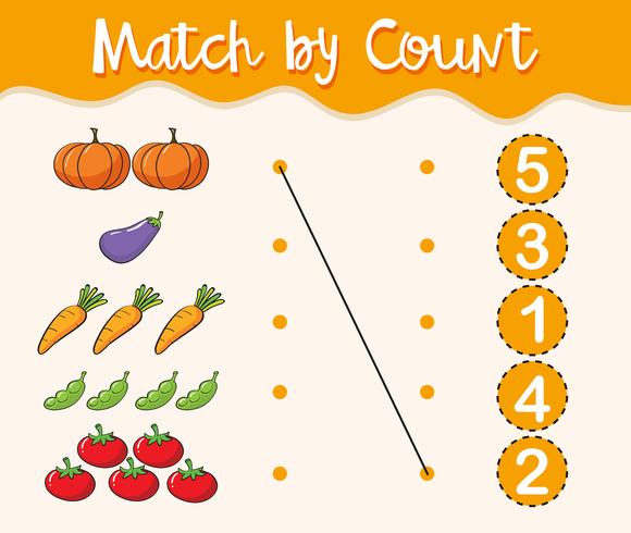 Math worksheet template with matching numbers and vegetables vector