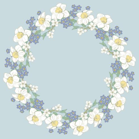 Floral round pattern on blue background. Vector illustration