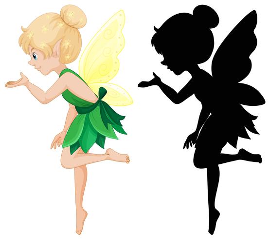 Cute fairy and its silhouette vector