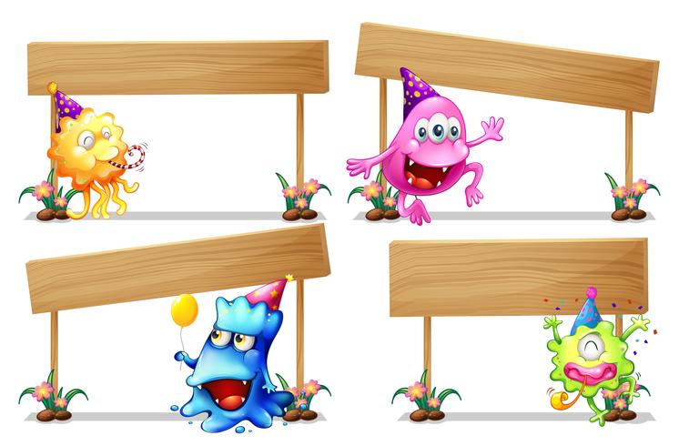 Sign template with cute aliens vector