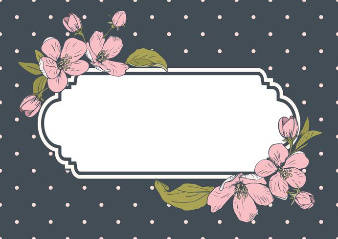 Card template with text. Floral frame on polka dot background vector