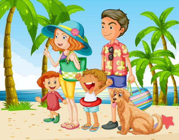 Vacaciones de verano con la familia en la playa. vector