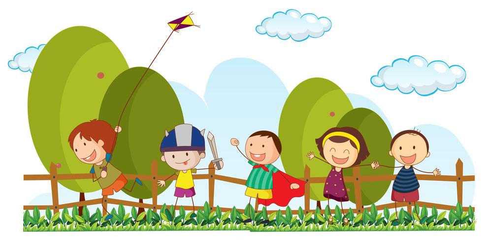 Five kids playing in park vector