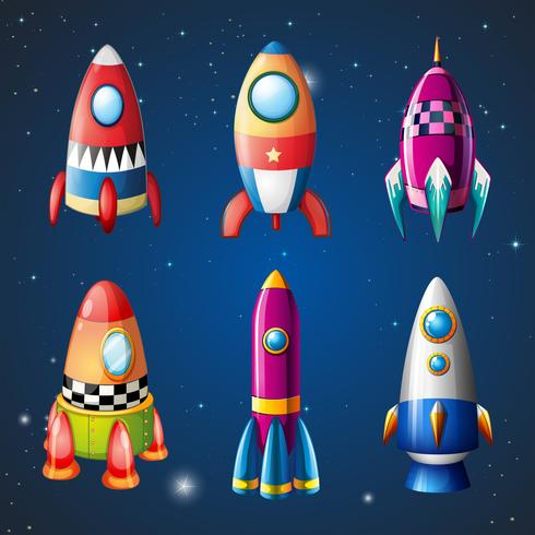 A set of rockets on sky vector