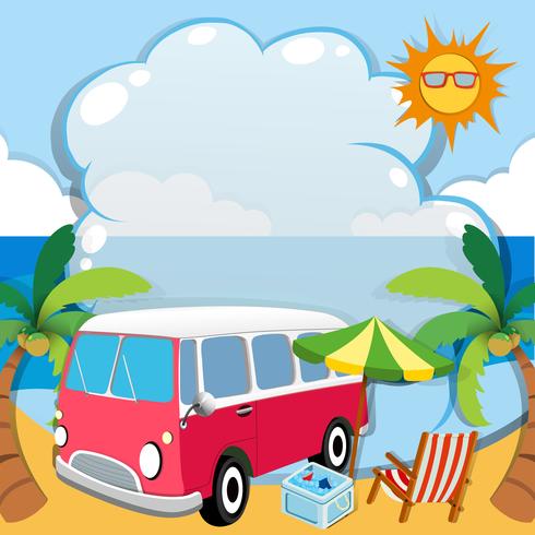 Border design with van on the beach vector