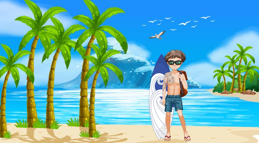 Boy and beach vector