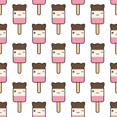 Seamless pattern. cute kawaii styled ice cream vector