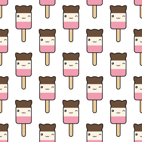 Seamless pattern. cute kawaii styled ice cream vector