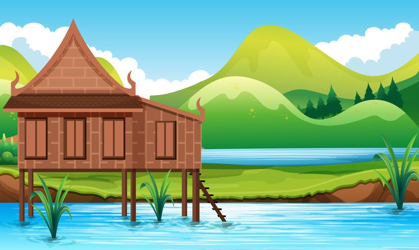 Casa de estilo tailandés en el agua. vector