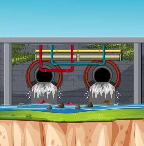 Escena de un túnel de aguas residuales. vector