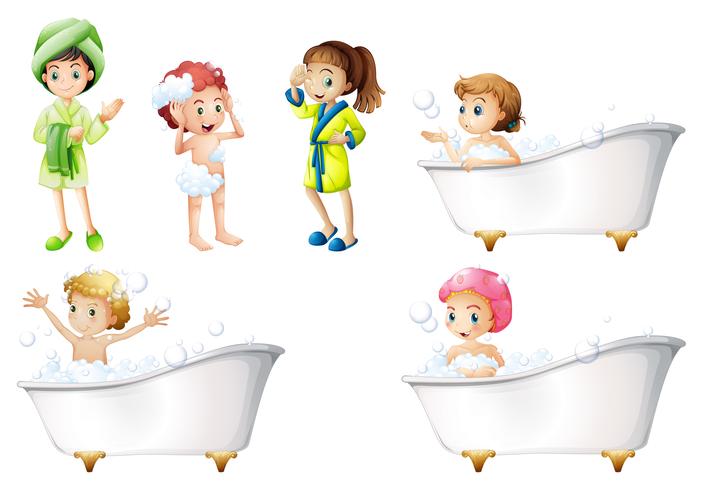Niños tomando un baño vector