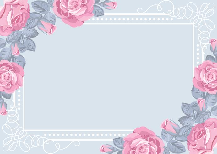 Flora card template with roses and frame. vector