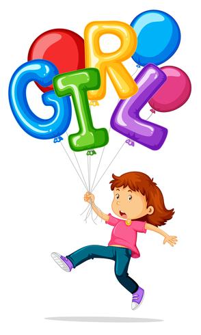 Little girl and balloons for word girl vector