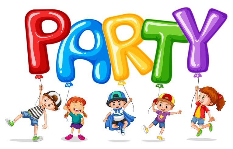 Children and balloon for word party vector