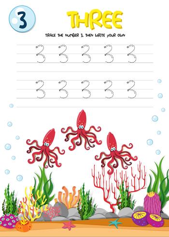 Number three tracing alphabet worksheets vector