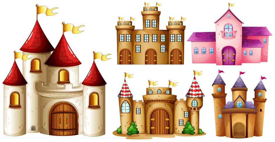 Five design of castle towers vector