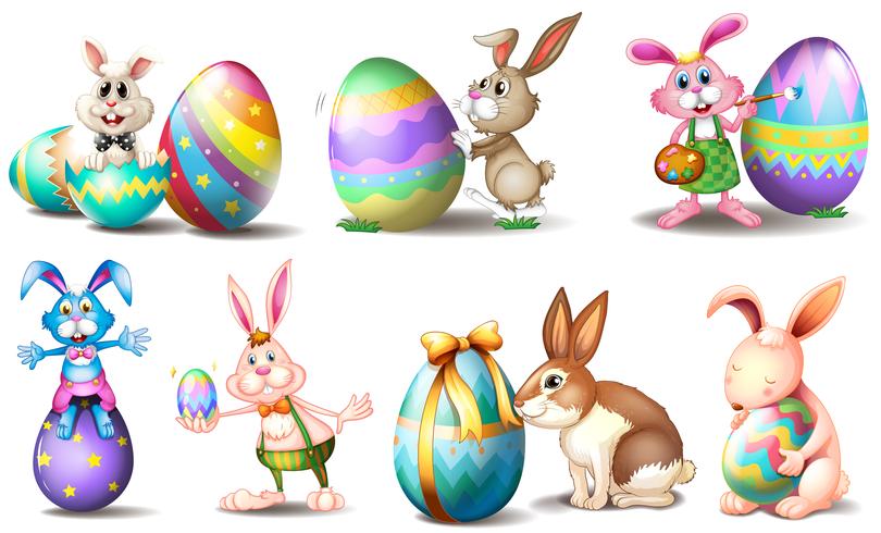 Easter eggs with playful bunnies