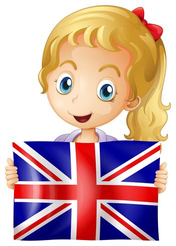 Happy girl holding flag of United Kingdom vector