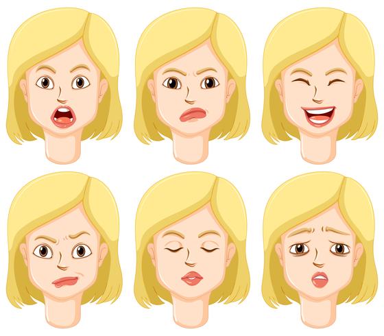 Woman with different facial expressions vector