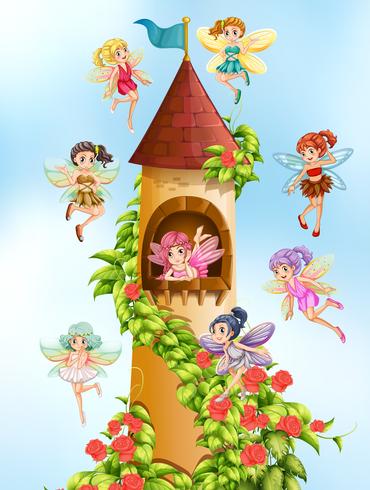 Fairies and tower vector