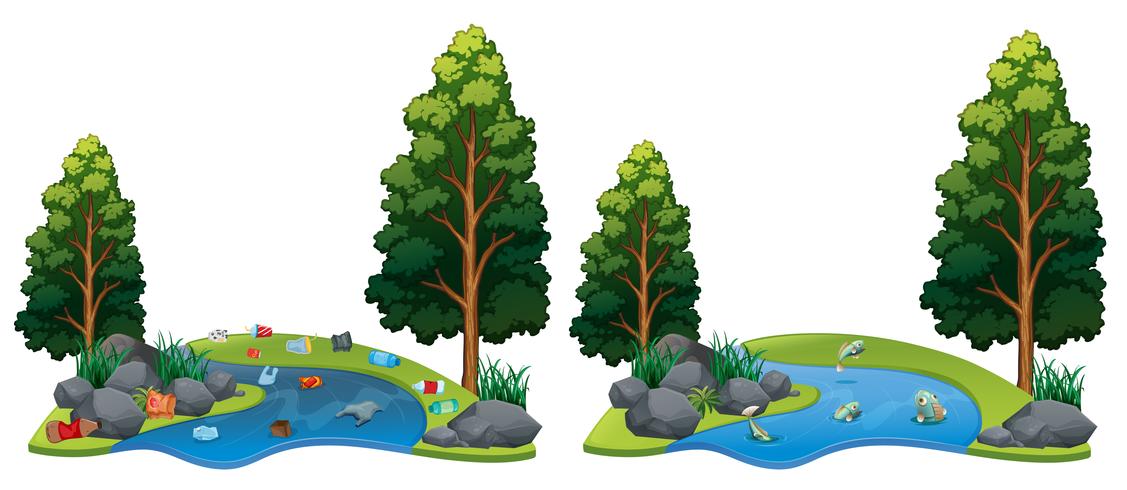 Comparison Between Dirty and Clean River Side vector