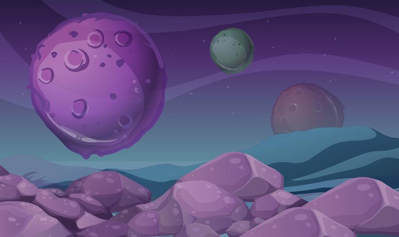 Escena de fondo con planeta morado vector