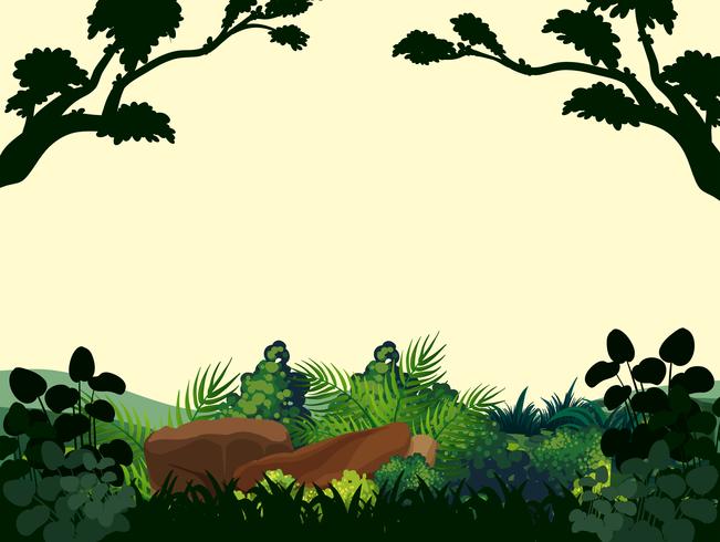 Escena de fondo con árboles en el bosque vector