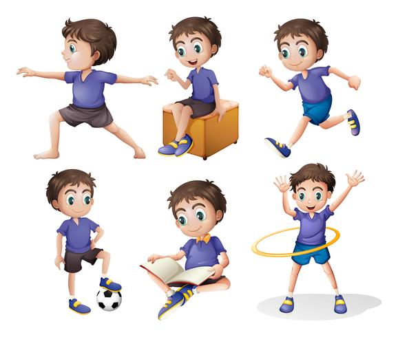 Different activities of a young boy vector