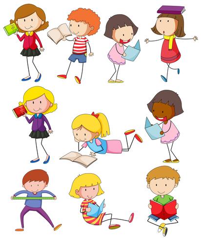 Different kids reading books vector