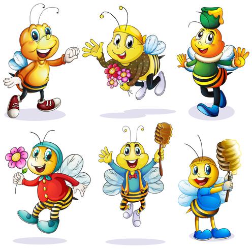 Un grupo de abejas felices vector