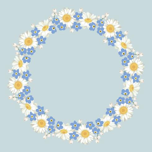 chamomile and forget me-not-flowers pattern on blue background vector