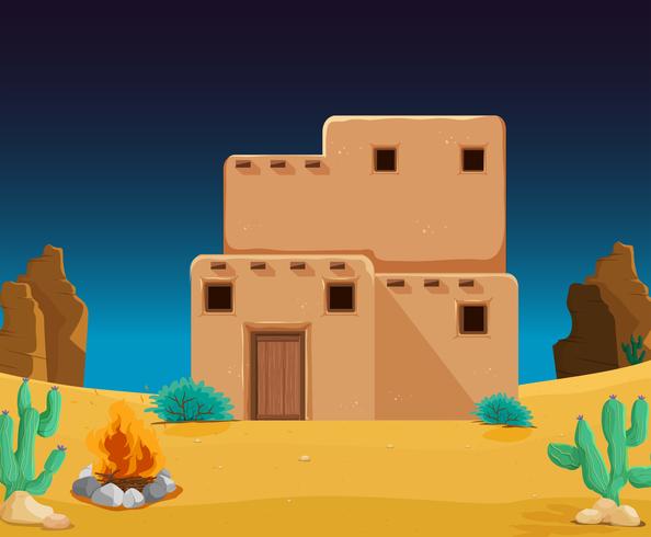 An adobe house at desert vector