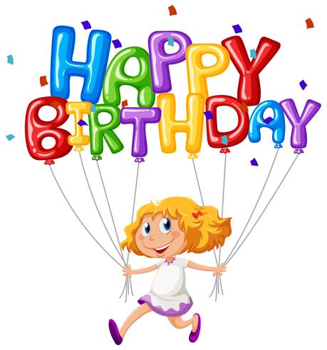 Happy Birthday card with girl and balloons vector