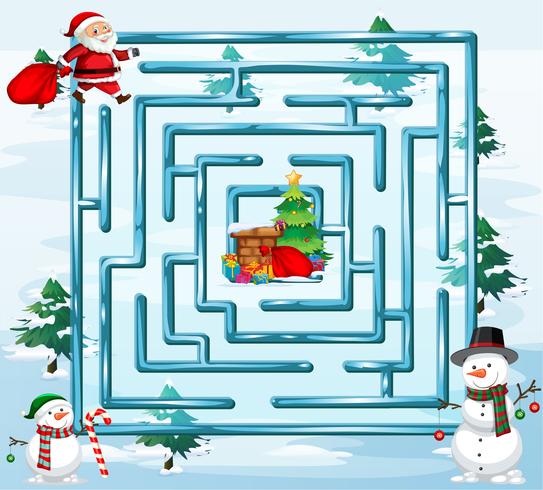 Christmas maze game template vector