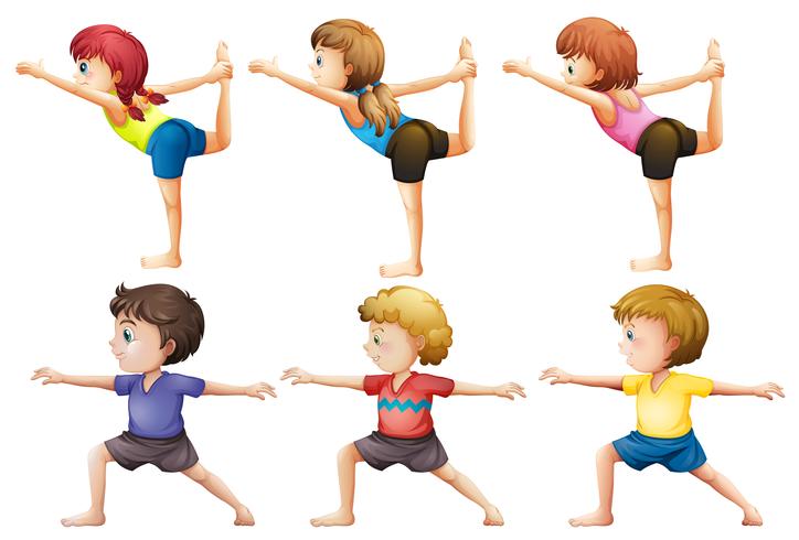 Girls and boys doing yoga vector