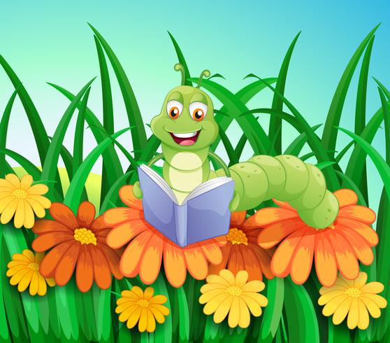 A worm reading a book at the garden vector