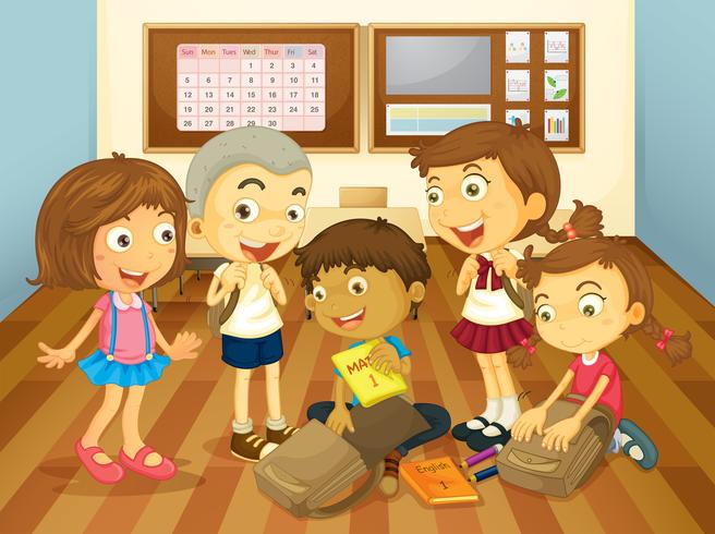 Niños aprendiendo en el aula. vector