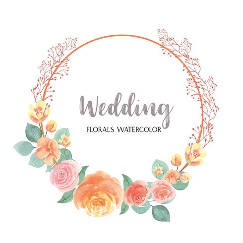 Flores de acuarela pintadas a mano con borde de marco de guirnaldas de texto, exuberante flores acuarela aislado sobre fondo blanco. Diseño de decoración de flores para la tarjeta, guardar la fecha, tarjetas de invitación de boda, cartel, diseño de banner vector