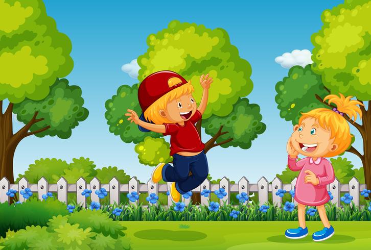 Two kids playing in park vector