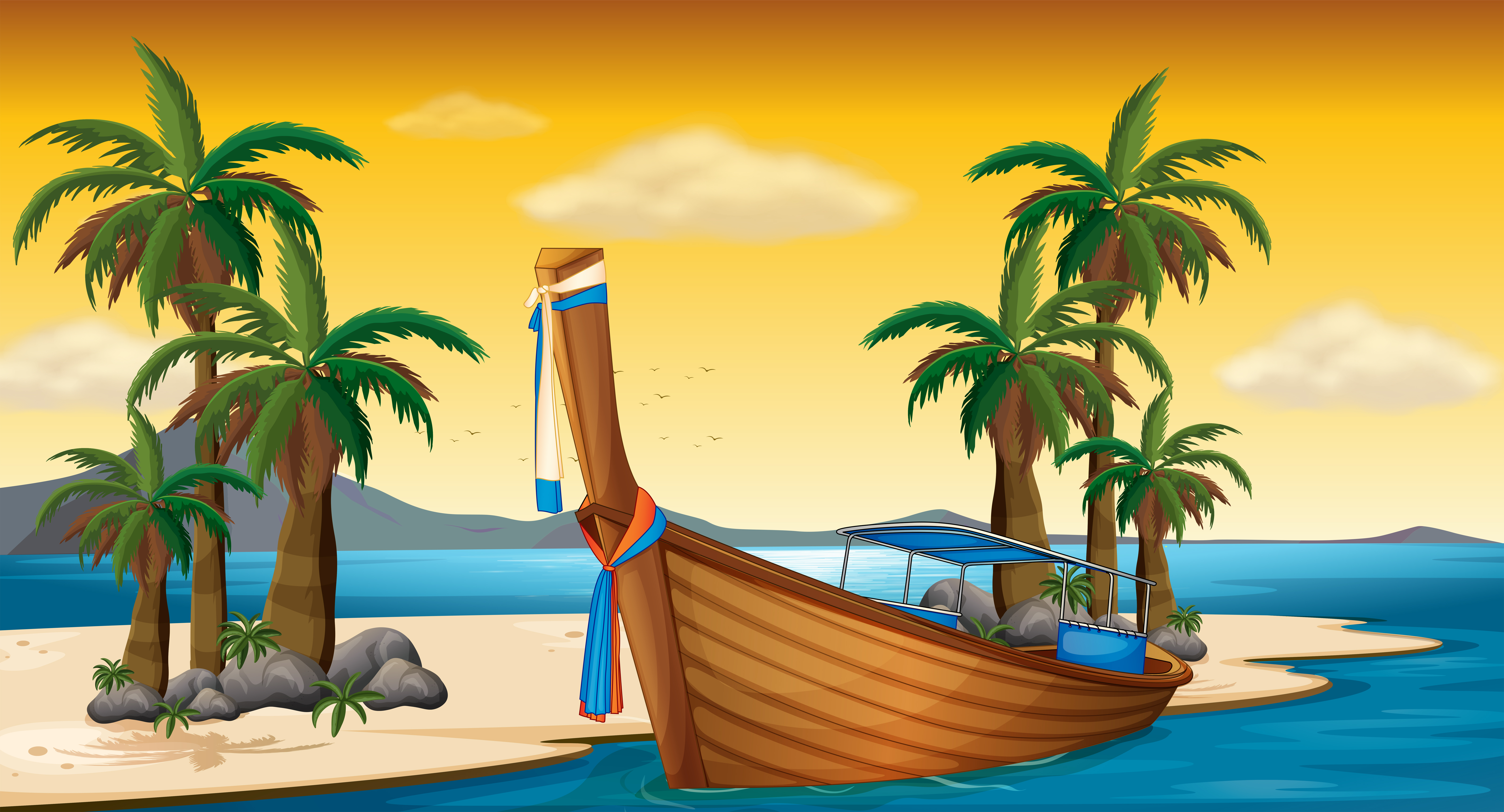 Wooden boat on the shore 361646 Vector Art at Vecteezy