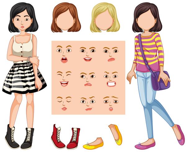 Set of girl with different facial expression vector