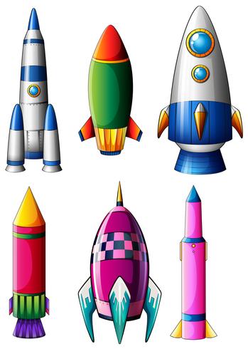 Different rocket designs vector