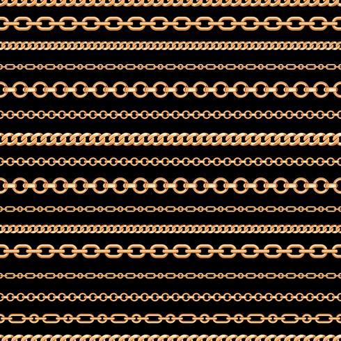 Seamless pattern of Gold chain lines on black background. Vector illustration