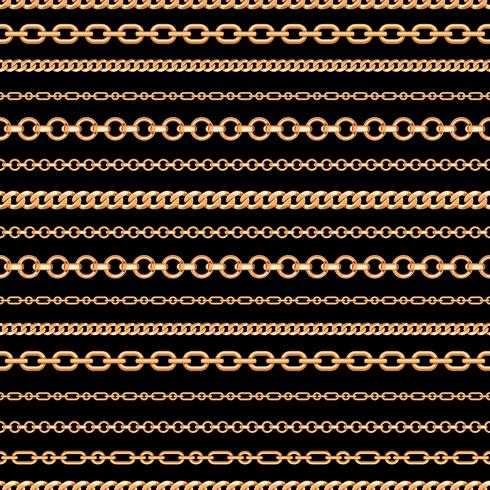 Seamless pattern of Gold chain lines on black background. Vector illustration