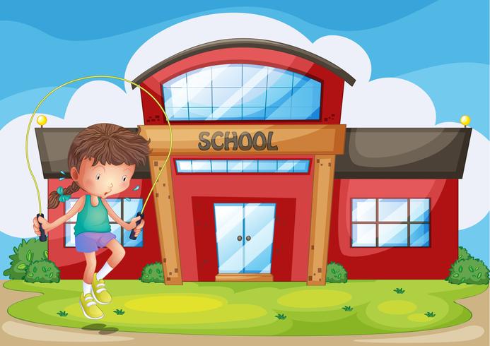 A girl playing in front of the school vector