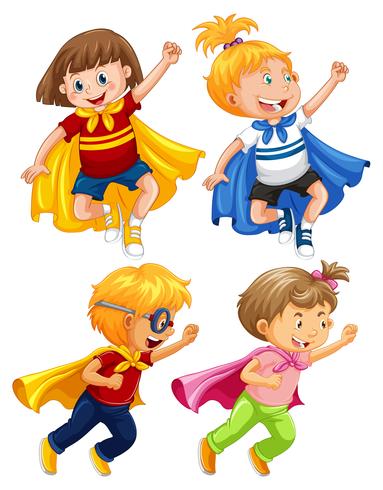 Superhero Kids Play Role on White Background vector